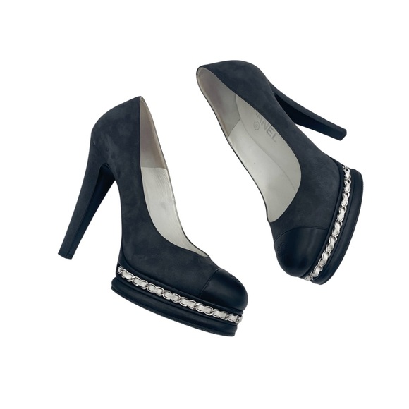 CHANEL Interlocking CC Black Platform Pumps - Picture 1 of 8